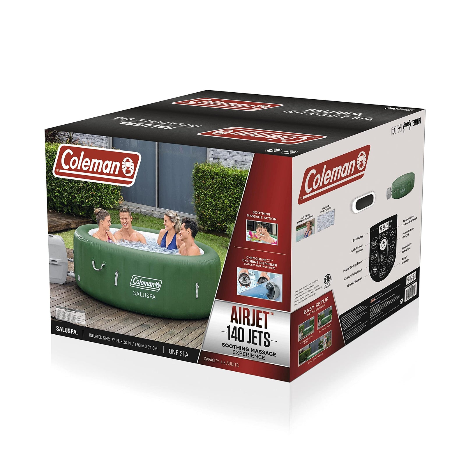 Coleman SaluSpa Inflatable Hot Tub Spa | Portable Hot Tub with Heated Water System and 140 Bubble Jets | Fits Up to 4 People