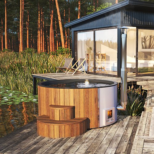 SaunaLife Model S4N Soak-Series Home Wood-Burning Hot Tub 6 Person - Natural Wood