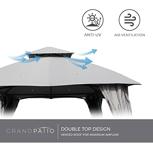 Grand Patio 10x13 Gazebo Double Soft Top All-Weather Canopy Anti-UV Shelter with Privacy Curtains and Netting for Patio, Deck, Backyard, Garden, Lawns