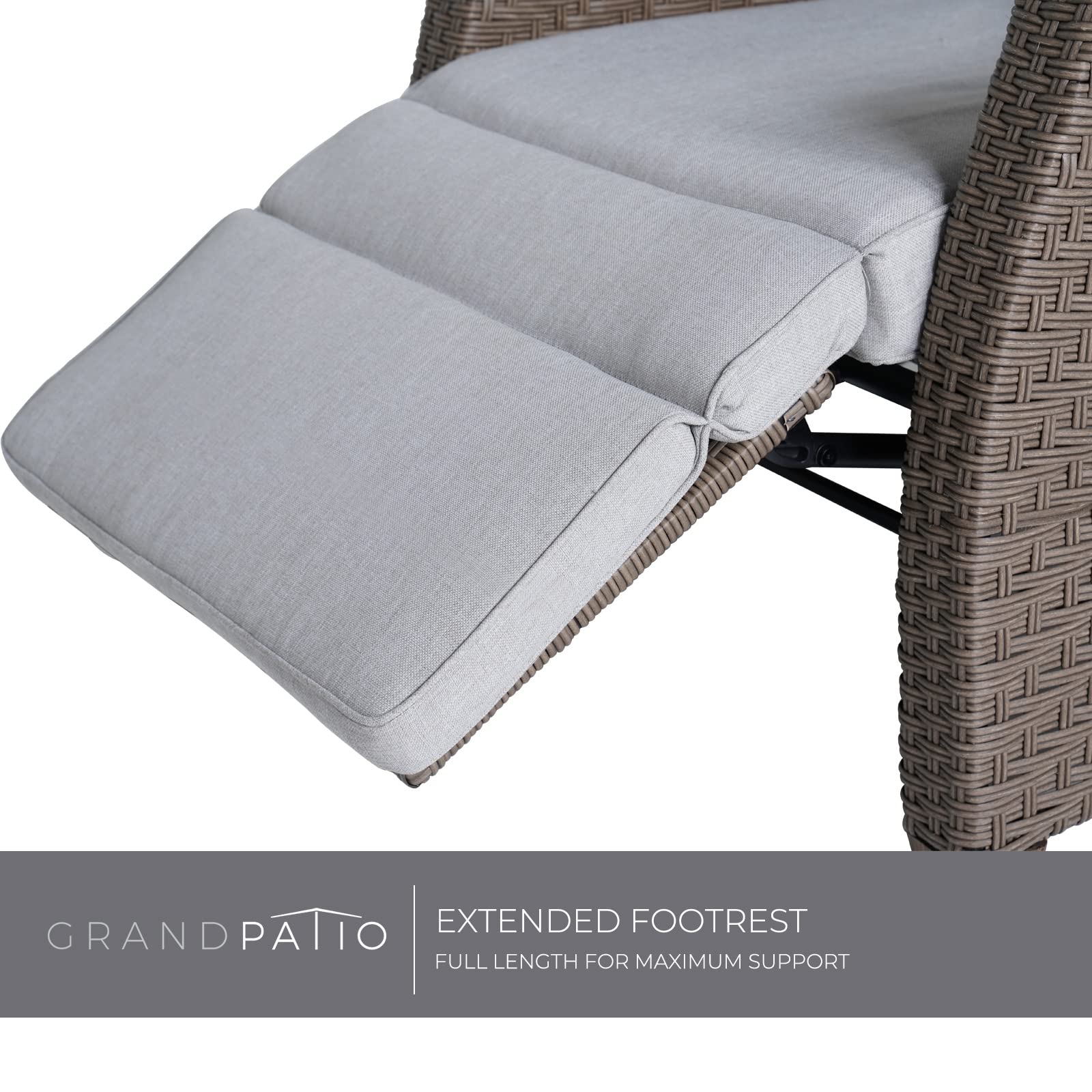 Grand patio Indoor & Outdoor 2-Piece Reclining Chairs with Extended Footrest, PE Wicker, Adjustable Patio Lounge Recliner up to 150ยฐ, with Flip Side Table - Mist Grey