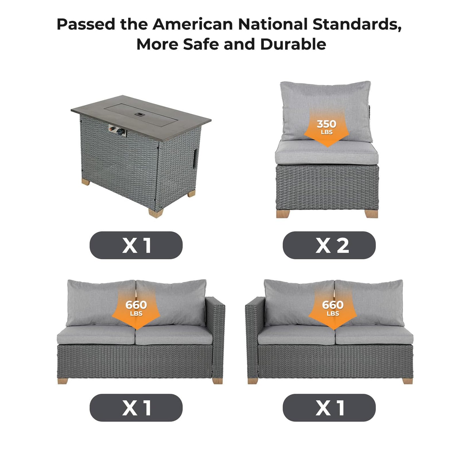 Grand patio 5-Piece Patio Furniture Set, Wicker Outdoor Furniture Set with Fire Pit Table,Modular Sectional Sofa Sets with Olefin Cushions for Backyard Garden Poolside Patio(Greige)