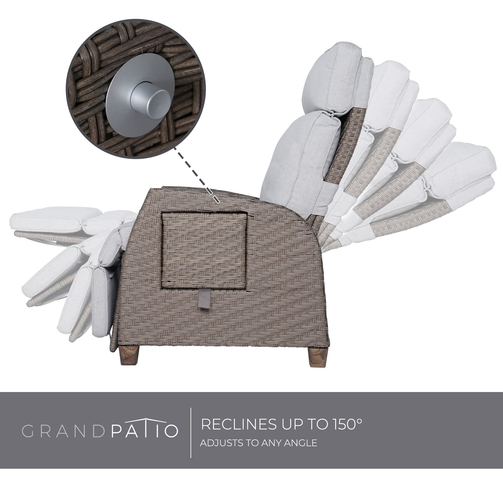 Grand patio Indoor & Outdoor 2-Piece Reclining Chairs with Extended Footrest, PE Wicker, Adjustable Patio Lounge Recliner up to 150ยฐ, with Flip Side Table - Mist Grey