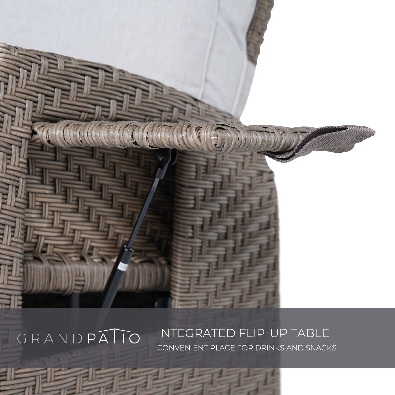 Grand patio Indoor & Outdoor 2-Piece Reclining Chairs with Extended Footrest, PE Wicker, Adjustable Patio Lounge Recliner up to 150ยฐ, with Flip Side Table - Mist Grey