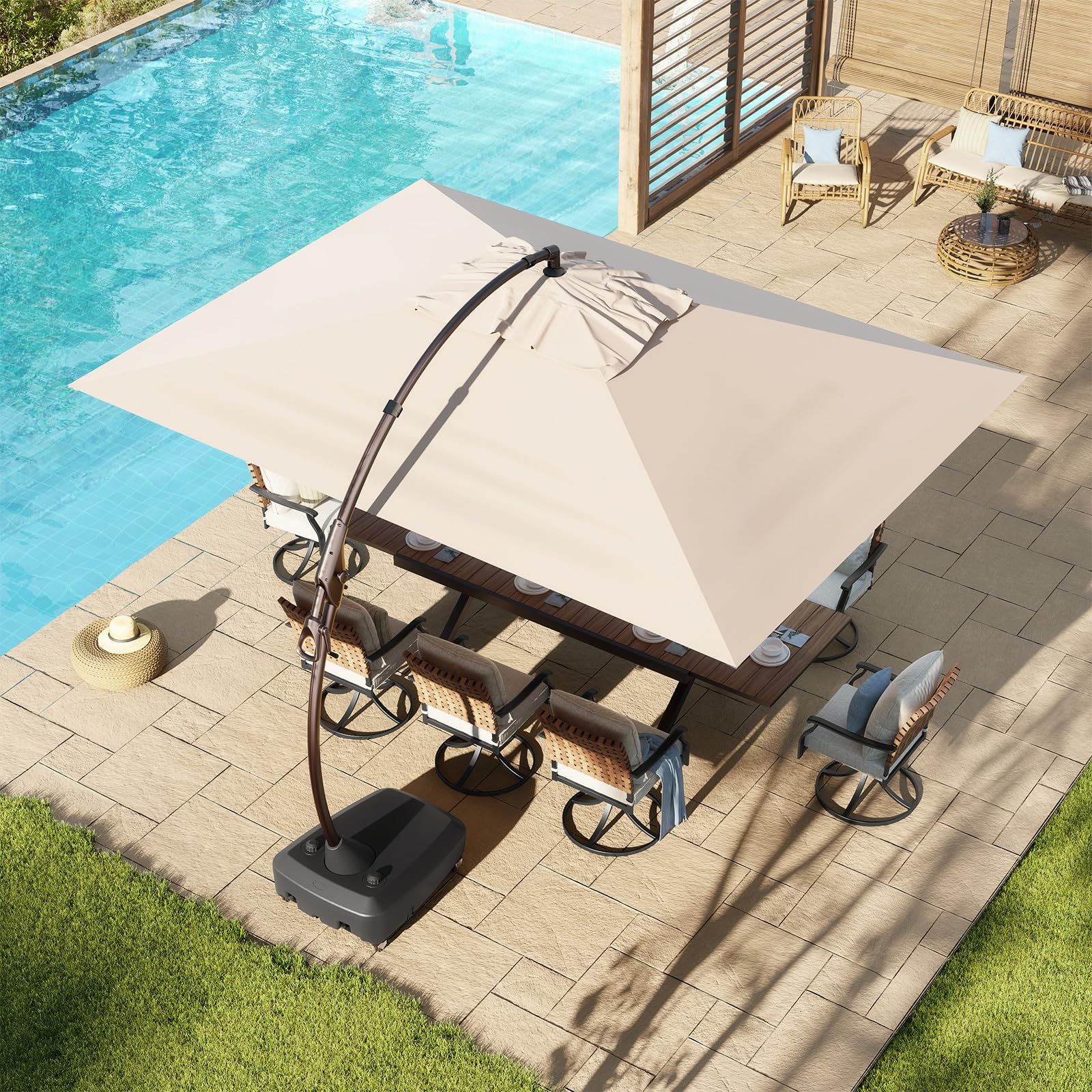 Grand patio Napoli 10x13 FT Rectangular Offset Umbrella, Heavy Duty Aluminum Cantilever Hanging Umbrella, Easy Tilt, All-Weather Canopy, Champagne