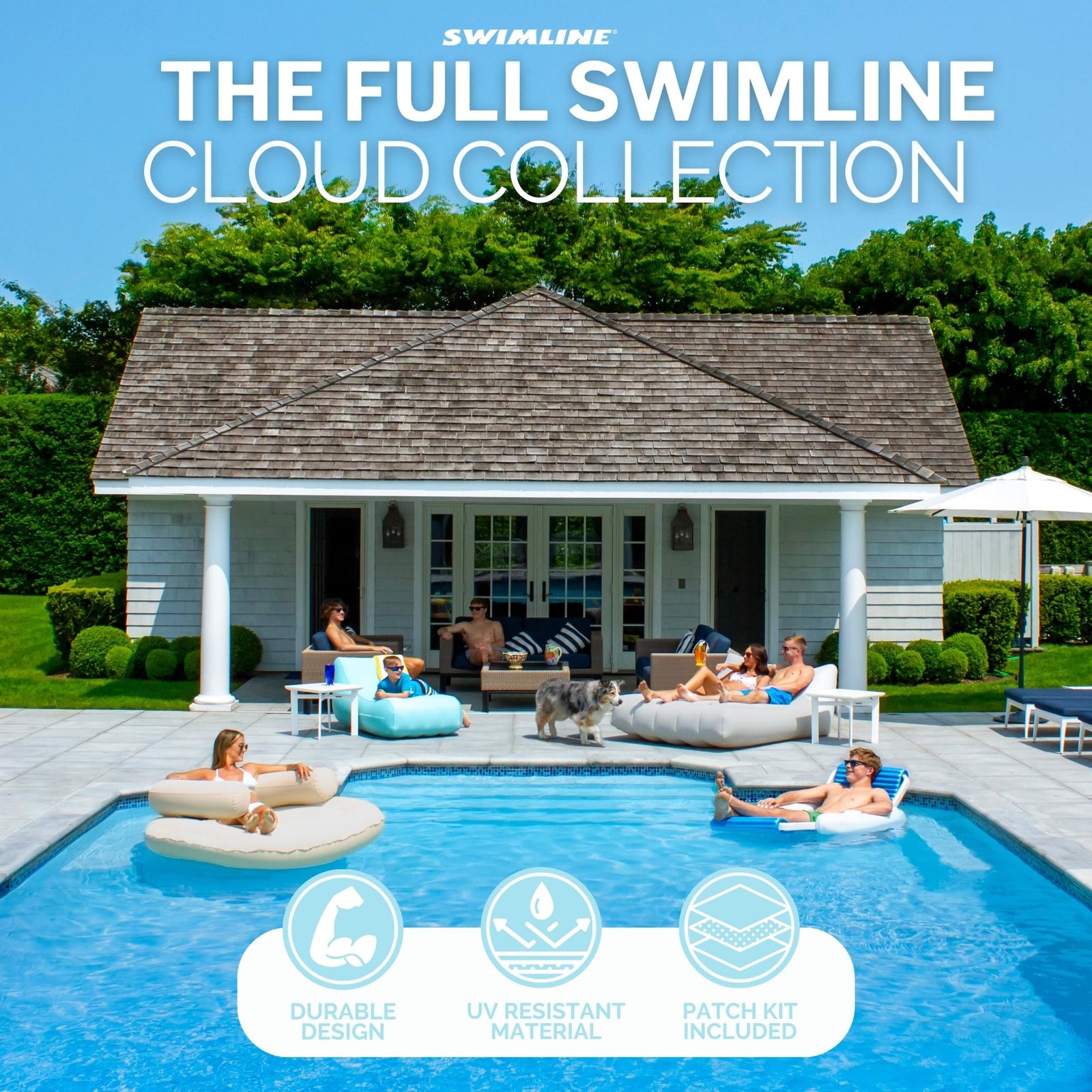 SWIMLINE Cloud Chaise Pool Lake Float Lounger Raft for Adults & Kids | Comfortable Fabric Foam Texture for Floating & Backyard Lounging | Connect Multi Floats W/Bungee System | 1 Person Floats Dog