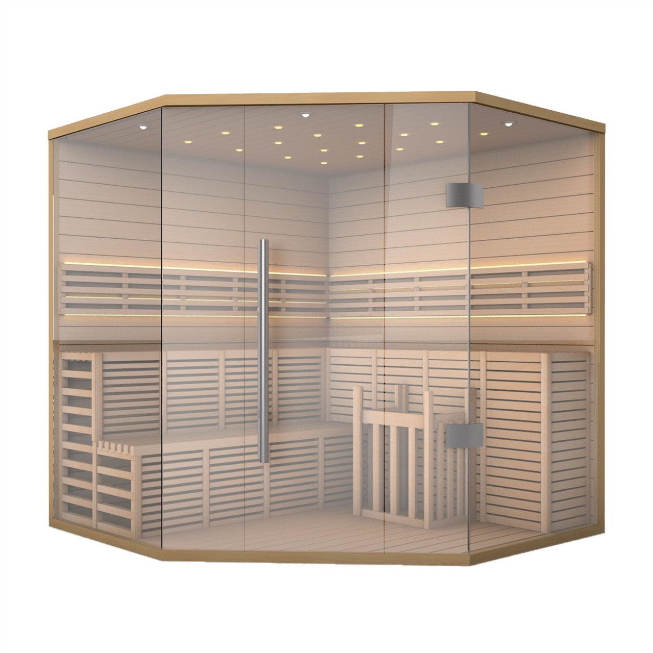 ALEKO Canadian Hemlock 5 to 6 Person Luxury Indoor Wet Dry Sauna with LED Lights - Heater Included - SEA5JIU-AP - Purely Relaxation