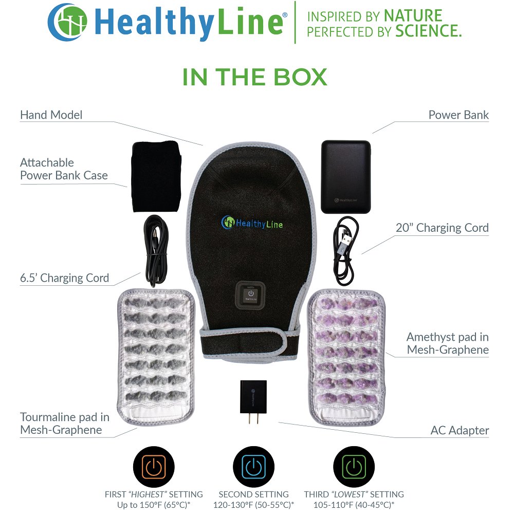 HealthyLine Portable Heated Gemstone Pad - Hand Model with Power-bank - Purely Relaxation