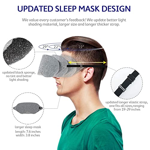 Mavogel Cotton Sleep Eye Mask - Updated Design Light Blocking Sleep Mask, Soft and Comfortable Night Eye Mask for Men Women, Eye Blinder for Travel/Sleeping, Includes Travel Pouch, Grey
