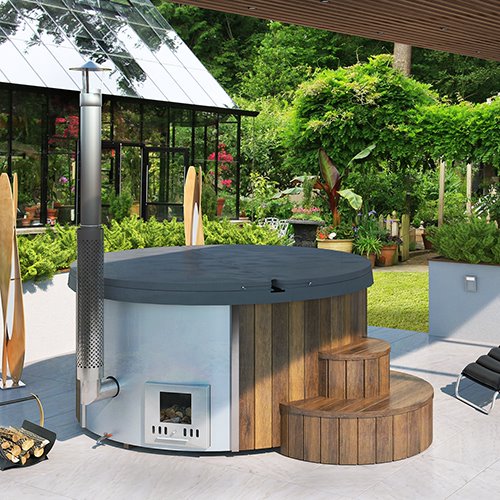 SaunaLife Model S4N Soak-Series Home Wood-Burning Hot Tub 6 Person - Natural Wood