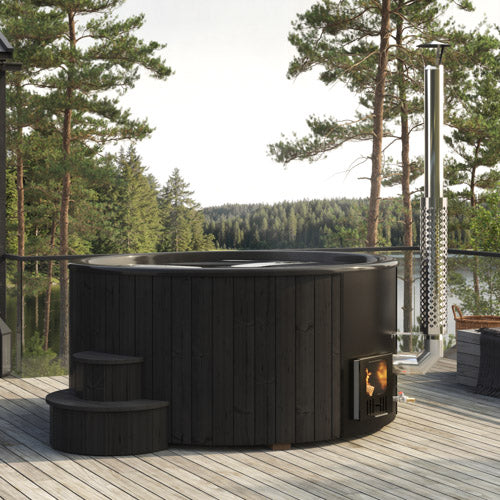 SaunaLife Model S6B Soak-Series Home Wood-Burning Hot Tub 7 Person - Black