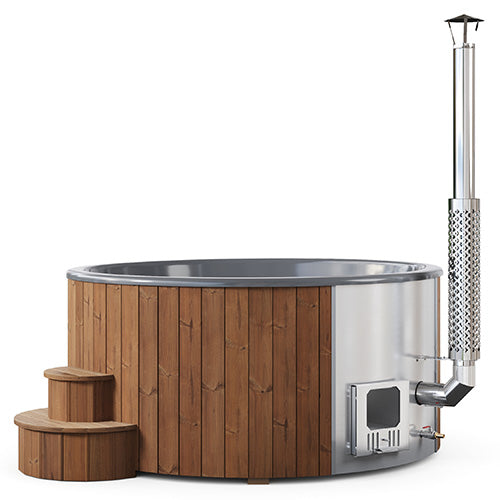 SaunaLife Model S6N Soak-Series Home Wood-Burning Hot Tub 7 Person - Natural Wood