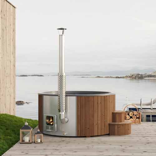 SaunaLife Model S6N Soak-Series Home Wood-Burning Hot Tub 7 Person - Natural Wood