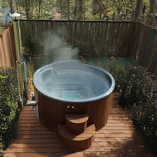 SaunaLife Model S4N Soak-Series Home Wood-Burning Hot Tub 6 Person - Natural Wood