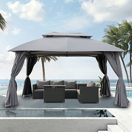 Grand Patio 10x13 Gazebo Double Soft Top All-Weather Canopy Anti-UV Shelter with Privacy Curtains and Netting for Patio, Deck, Backyard, Garden, Lawns