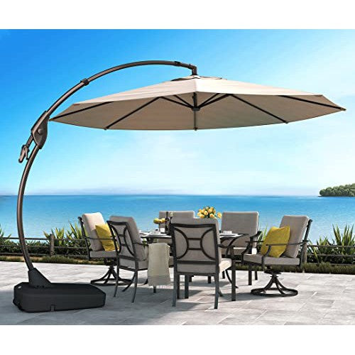 Grand patio Outdoor 11 FT Offset Umbrella, Aluminum Cantilever Patio Umbrella, Round Canopy Shade Umbrella with Weighted Base for Pool, Garden, Backyard, Yard (Champagne)