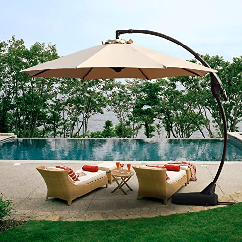 Grand patio Outdoor 11 FT Offset Umbrella, Aluminum Cantilever Patio Umbrella, Round Canopy Shade Umbrella with Weighted Base for Pool, Garden, Backyard, Yard (Champagne)