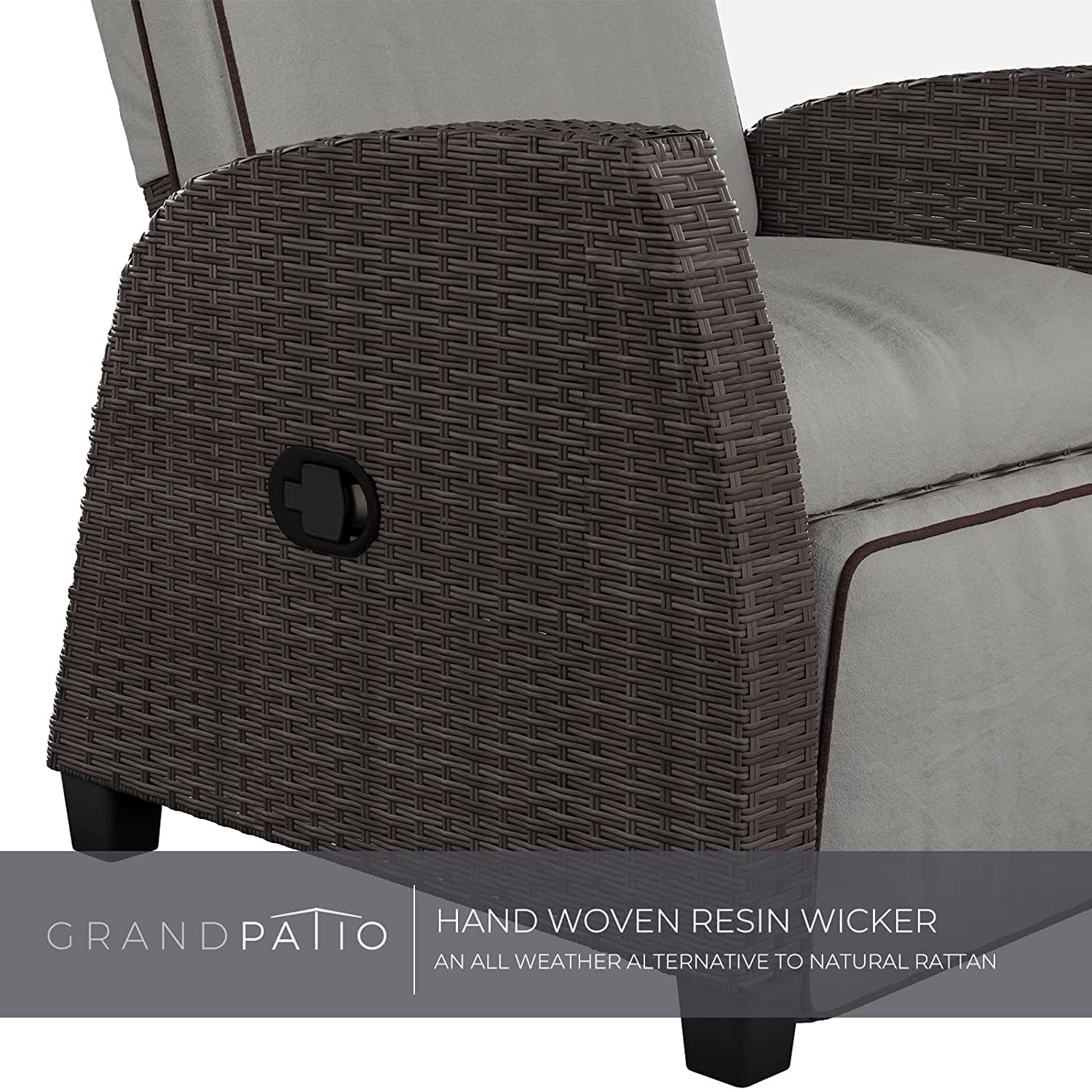 Grand patio Outdoor Recliners Set of 2 Patio Recliner Chair, All-Weather Wicker Lay Flat Reclining Patio Chairs, Flip-up Side Table, Recliner Chair, Griege