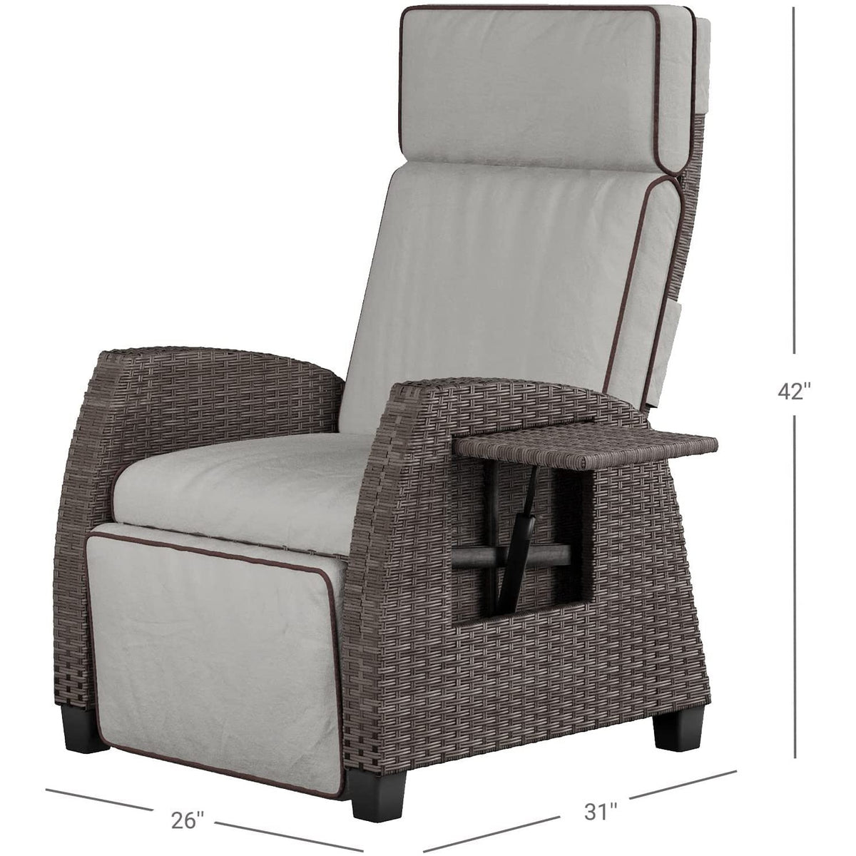 Grand patio Outdoor Recliners Set of 2 Patio Recliner Chair, All-Weather Wicker Lay Flat Reclining Patio Chairs, Flip-up Side Table, Recliner Chair, Griege