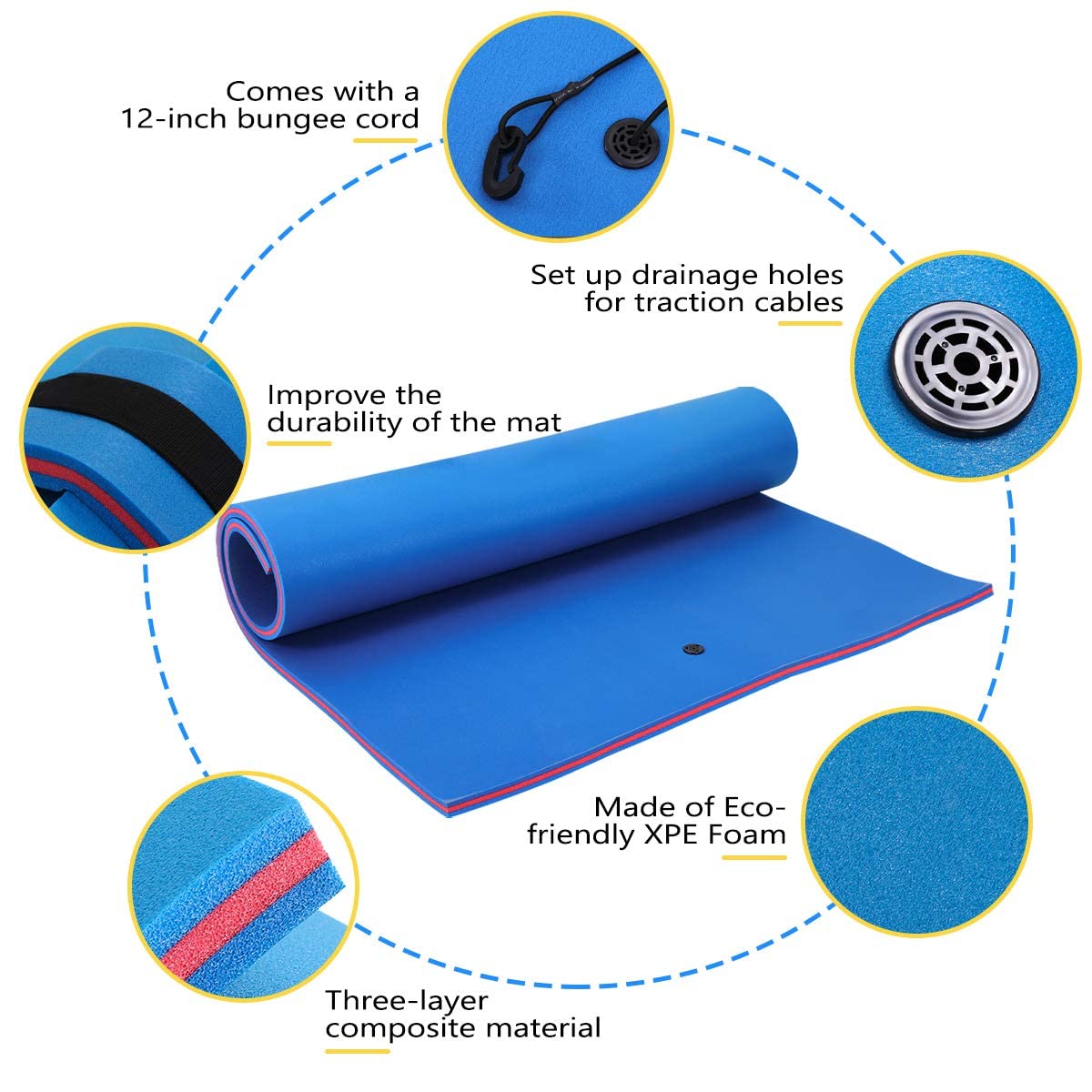 Max4out Water Floating Mat 9/12/18 FT Foam Lake Floats Floating Foam Pad Lily Pad for Water Recreation and Relaxing Lily Mat for Family Floating Pad for Pets Pool Float for Party (Blue-350)