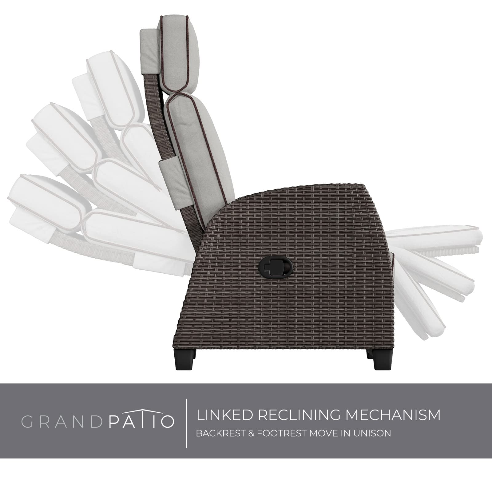 Grand patio Outdoor Recliners Set of 2 Patio Recliner Chair, All-Weather Wicker Lay Flat Reclining Patio Chairs, Flip-up Side Table, Recliner Chair, Griege