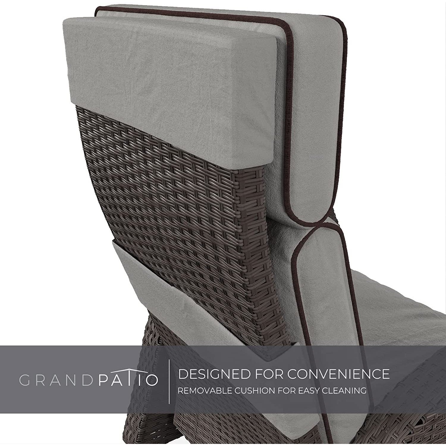 Grand patio Outdoor Recliners Set of 2 Patio Recliner Chair, All-Weather Wicker Lay Flat Reclining Patio Chairs, Flip-up Side Table, Recliner Chair, Griege