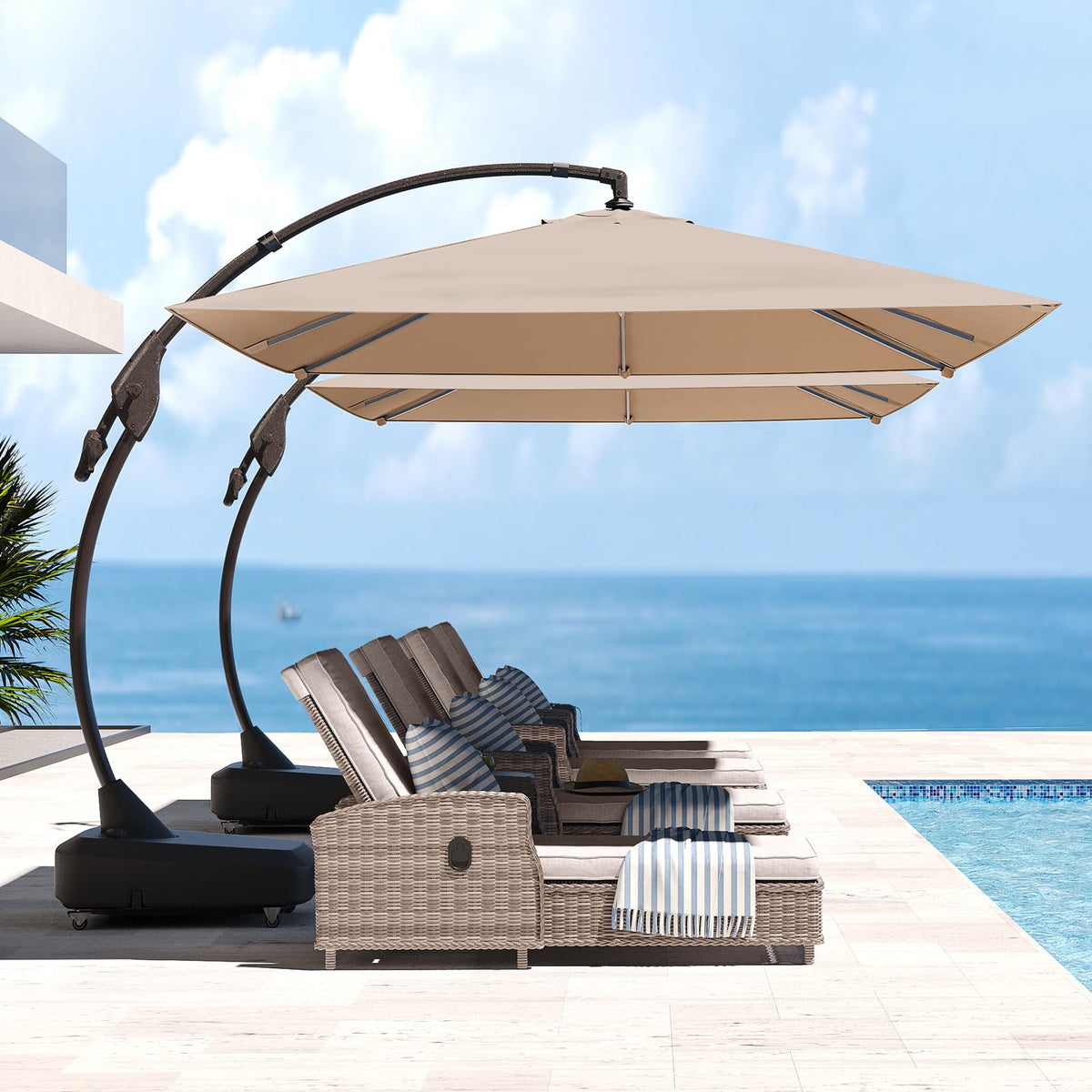 Grand patio Napoli 10x13 FT Rectangular Offset Umbrella, Heavy Duty Aluminum Cantilever Hanging Umbrella, Easy Tilt, All-Weather Canopy, Champagne