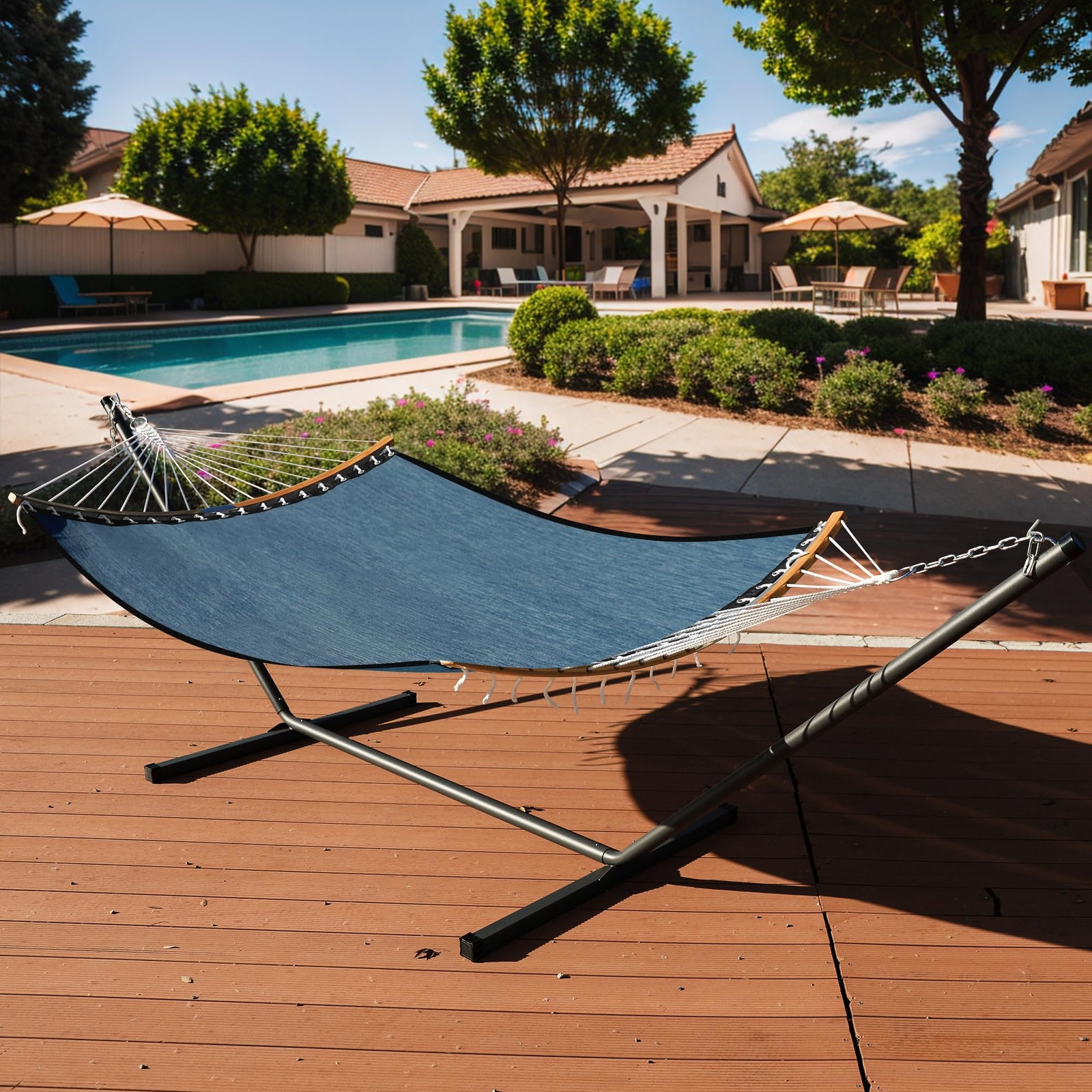 Patio Watcher 14 FT Double Hammock with Curved Bar Bamboo Outside Qui Purely Relaxation