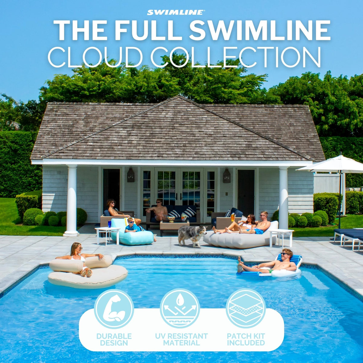 SWIMLINE Cloud Chaise Pool Lake Float Lounger Raft for Adults & Kids | Comfortable Fabric Foam Texture for Floating & Backyard Lounging | Connect Multi Floats W/Bungee System | 1 Person Floats Dog