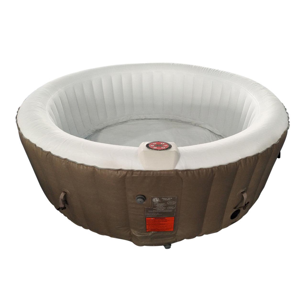 ALEKO 4 Person Brown and White 210 Gallon Round Inflatable Jetted Hot Tub with Cover-Hot Tub-Purely Relaxation