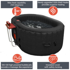 ALEKO 2 Person Black 145 Gallon Oval Inflatable Jetted Hot Tub with Drink Tray and Cover - Purely Relaxation