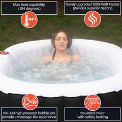 ALEKO 2 Person Black and White 145 Gallon Oval Inflatable Jetted Hot Tub with Drink Tray and Cover - Purely Relaxation