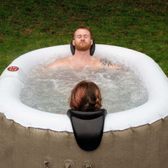 ALEKO 2 Person Black and White 145 Gallon Oval Inflatable Jetted Hot Tub with Drink Tray and Cover - Purely Relaxation