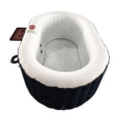 ALEKO 2 Person Black and White 145 Gallon Oval Inflatable Jetted Hot Tub with Drink Tray and Cover - Purely Relaxation