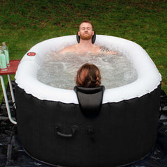 ALEKO 2 Person Black and White 145 Gallon Oval Inflatable Jetted Hot Tub with Drink Tray and Cover - Purely Relaxation