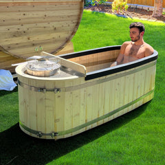 Aleko 2 Person Pine Hot Tub with Stove or Cold Plunge HT2PIN-AP -Corn Tub - Purely Relaxation