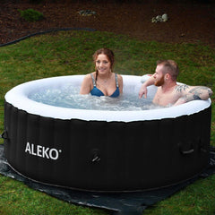 ALEKO 4 Person Black 210 Gallon Round Inflatable Jetted Hot Tub with Cover - Purely Relaxation