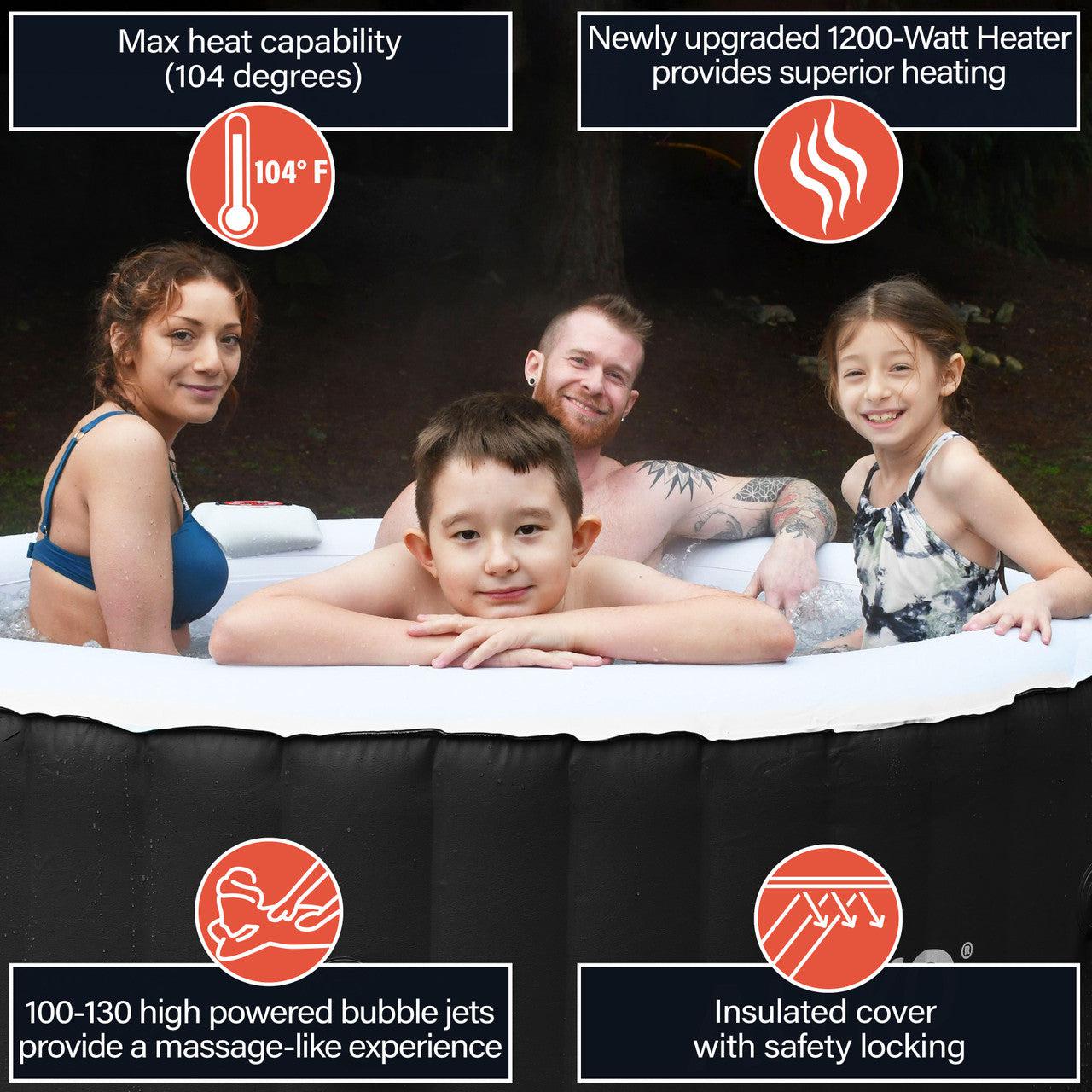 ALEKO 4 Person Black 210 Gallon Round Inflatable Jetted Hot Tub with Cover - Purely Relaxation