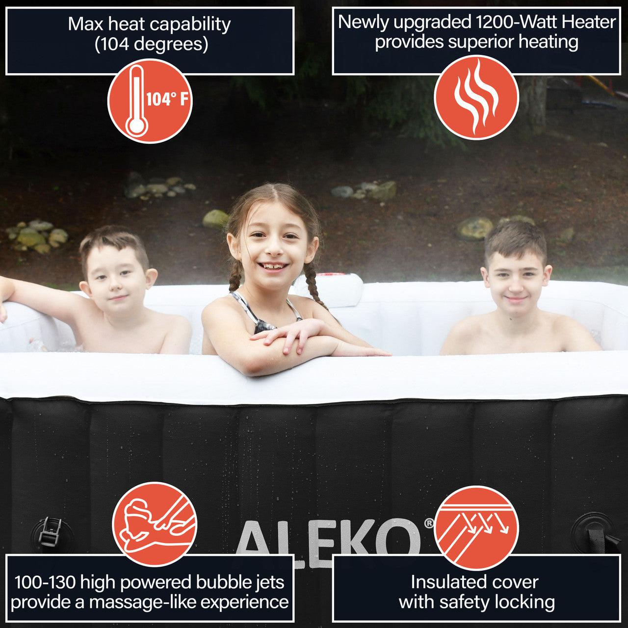 ALEKO 4 Person Black and White 160 Gallon Square Inflatable Jetted Hot Tub with Cover - Purely Relaxation