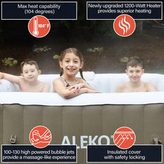 ALEKO 4 Person Brown 160 Gallon Square Inflatable Jetted Hot Tub with Cover - Purely Relaxation