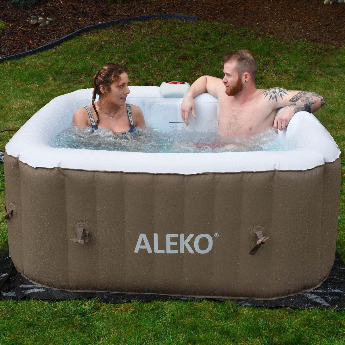 ALEKO 4 Person Brown 160 Gallon Square Inflatable Jetted Hot Tub with Cover - Purely Relaxation