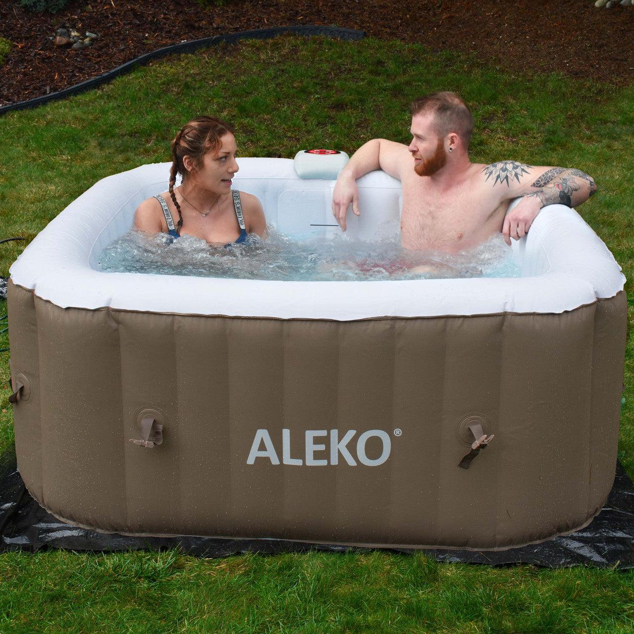 ALEKO 4 Person Brown 160 Gallon Square Inflatable Jetted Hot Tub with Cover - Purely Relaxation