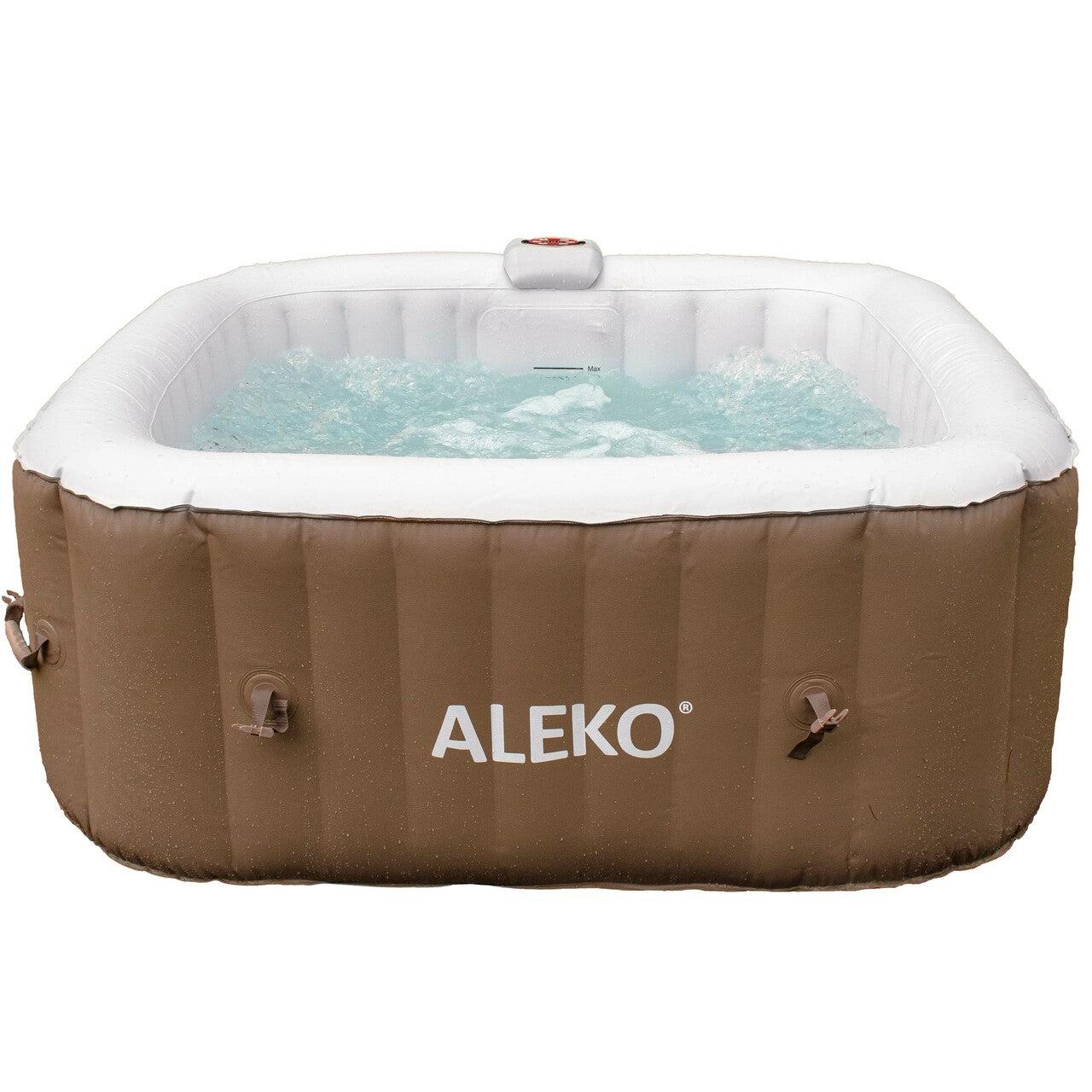ALEKO 4 Person Brown 160 Gallon Square Inflatable Jetted Hot Tub with Cover - Purely Relaxation