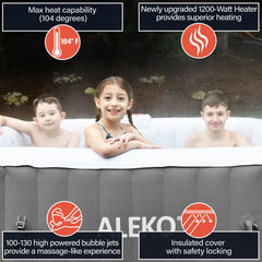 ALEKO 4 Person Gray 160 Gallon Square Inflatable Jetted Hot Tub with Cover - Purely Relaxation