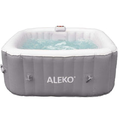 ALEKO 4 Person Gray 160 Gallon Square Inflatable Jetted Hot Tub with Cover - Purely Relaxation