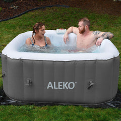 ALEKO 4 Person Gray 160 Gallon Square Inflatable Jetted Hot Tub with Cover - Purely Relaxation