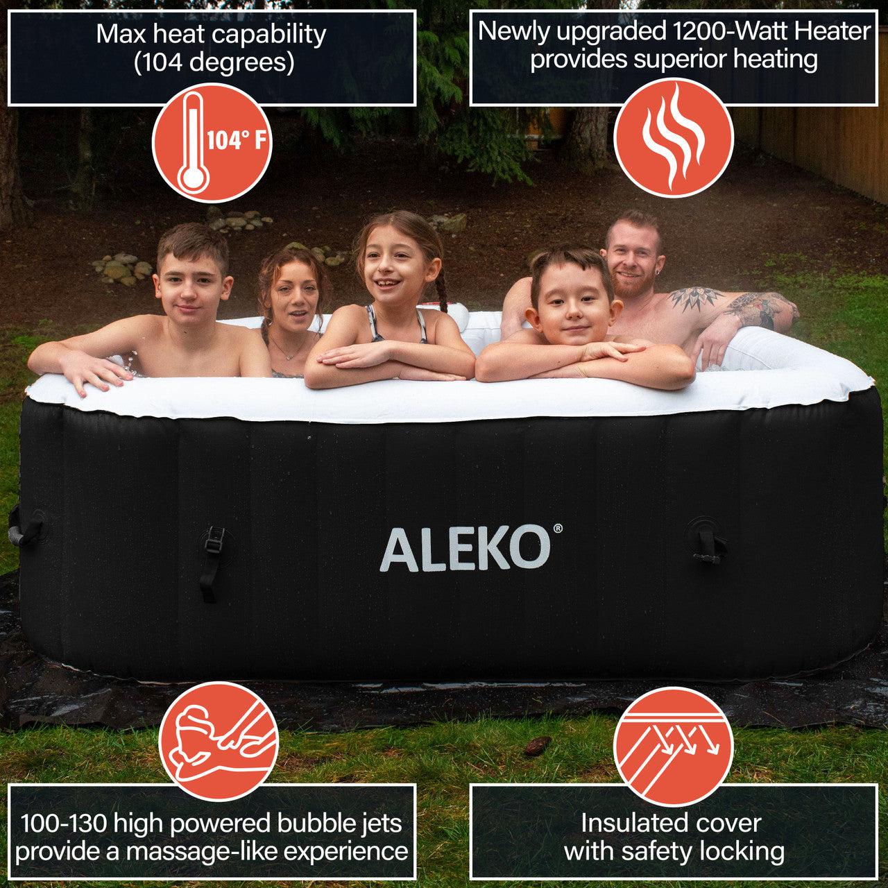 ALEKO 6 Person Black and White 250 Gallon Square Inflatable Jetted Hot Tub with Cover - Purely Relaxation