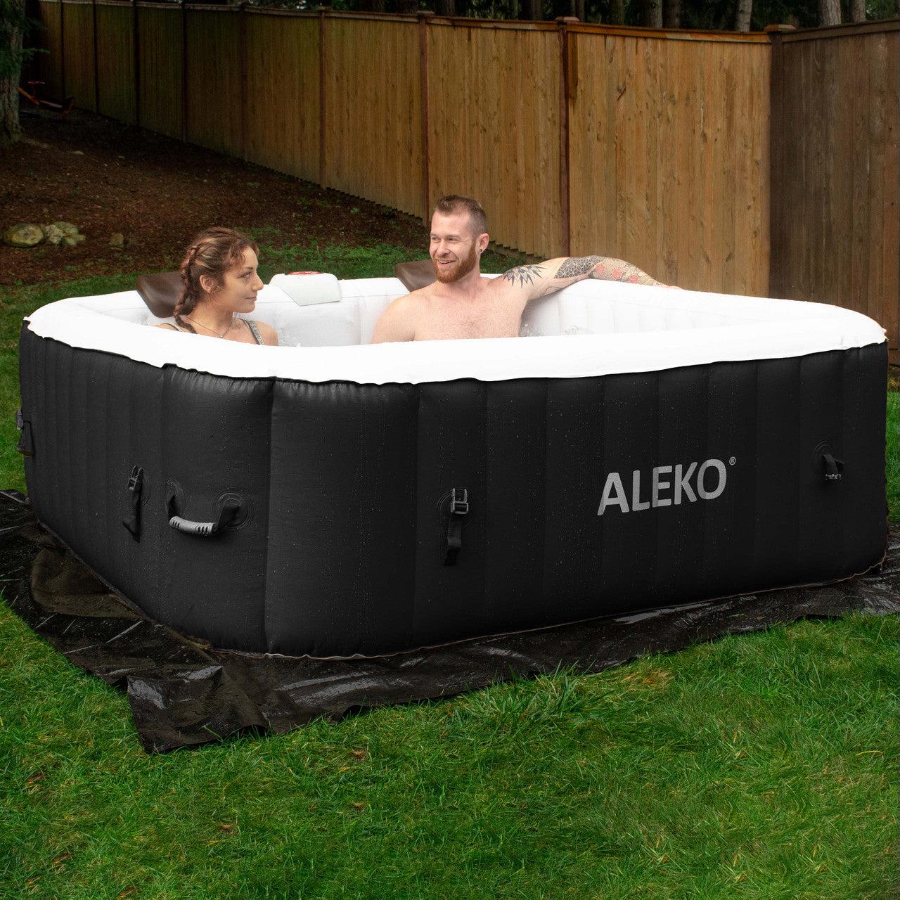 ALEKO 6 Person Black and White 250 Gallon Square Inflatable Jetted Hot Tub with Cover - Purely Relaxation