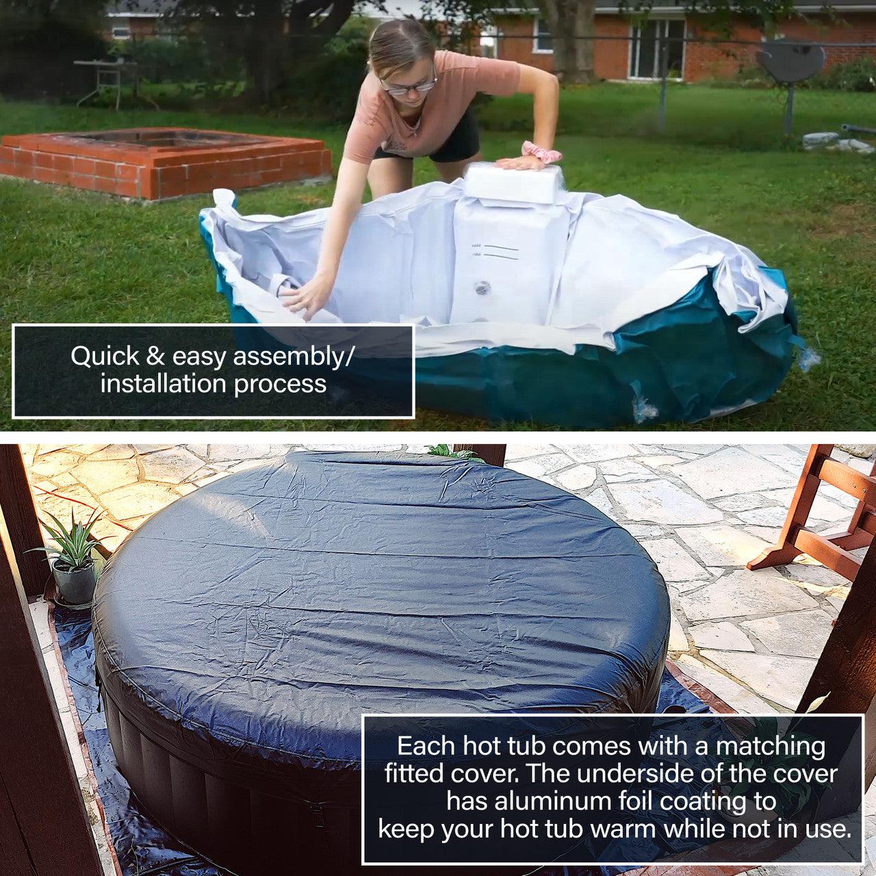 ALEKO 6 Person Black and White 265 Gallon Round Inflatable Jetted Hot Tub with Cover - Purely Relaxation