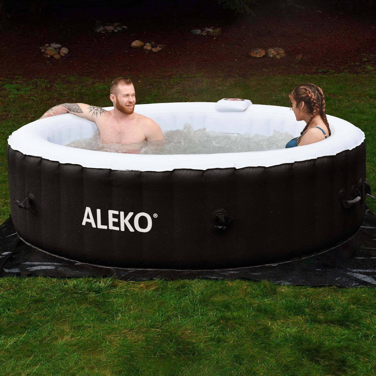 ALEKO 6 Person Black and White 265 Gallon Round Inflatable Jetted Hot Tub with Cover - Purely Relaxation