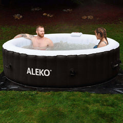 ALEKO 6 Person Black and White 265 Gallon Round Inflatable Jetted Hot Tub with Cover - Purely Relaxation